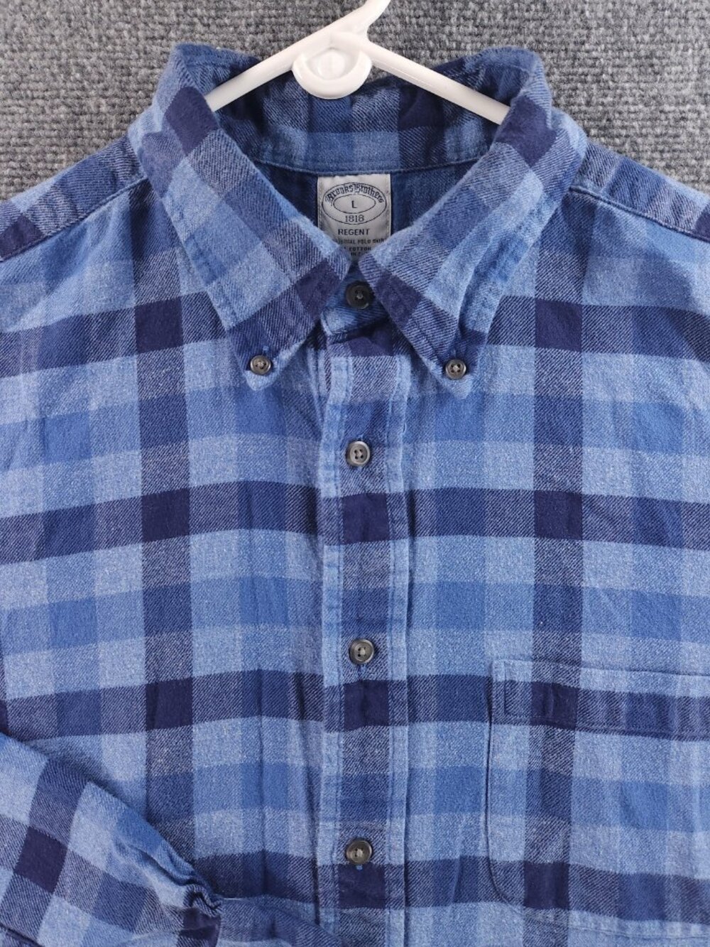 Brooks Brothers Flannel Check Cotton Large Regent Button-Down Blue Long Sleeve